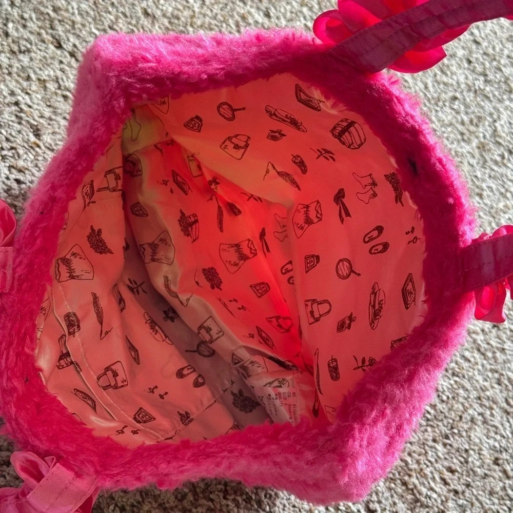 MAISON DE FLEUR Pink Fuzzy‎ Tote Bag with Ruffled Handles